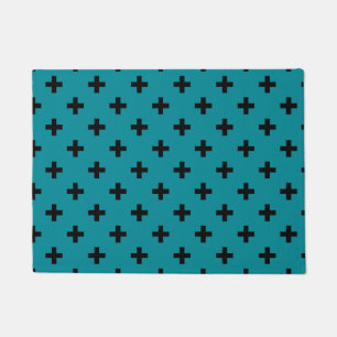 Black polka crosses on teal doormat