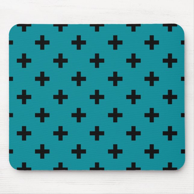 Black polka crosses on teal mouse pad (Front)
