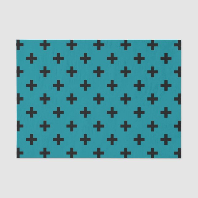 Black polka crosses on teal tissue paper (Front)