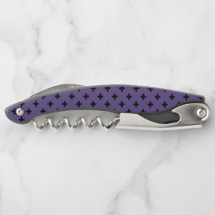 Black polka crosses on ultra violet corkscrew