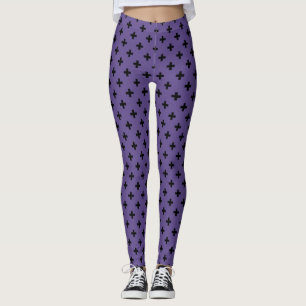 Black polka crosses on ultra violet leggings