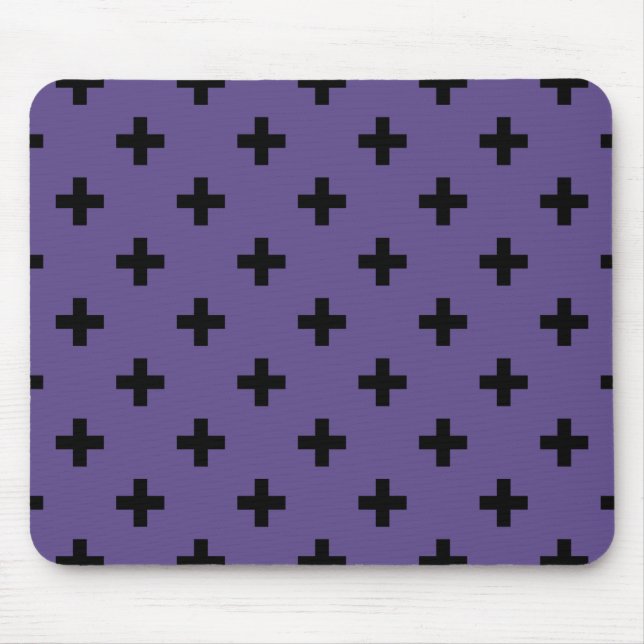 Black polka crosses on ultra violet mouse pad (Front)
