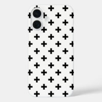 Black polka crosses on white