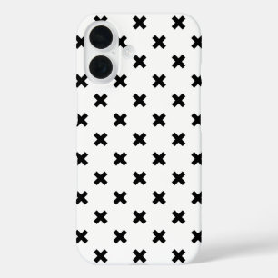 Black polka crosses on white iPhone 16 case