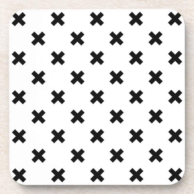 Black polka crosses on white coaster (Front)