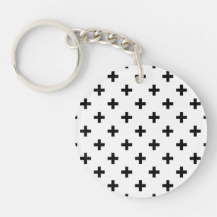 Black polka crosses on white key ring