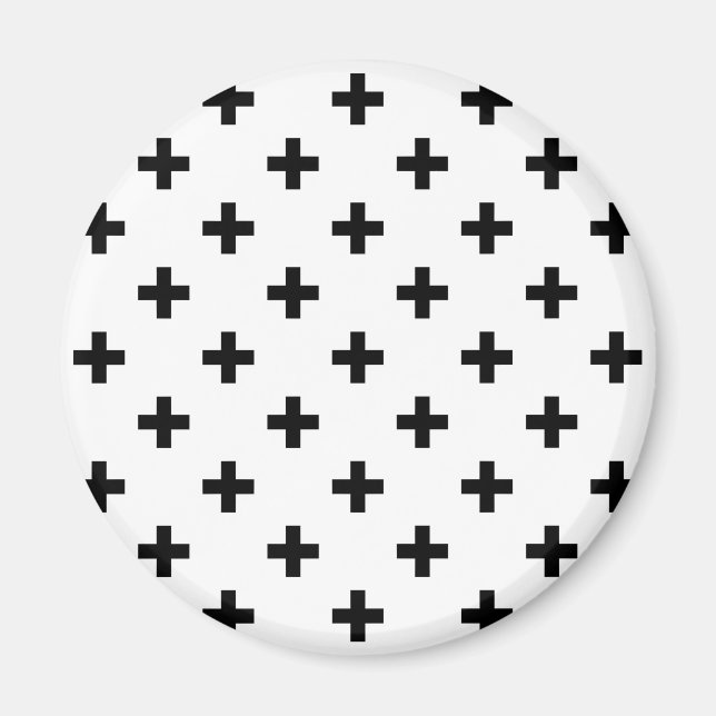 Black polka crosses on white magnet (Front)