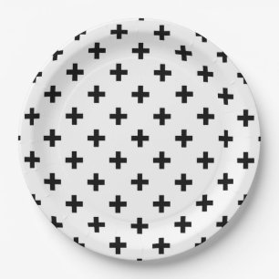 Black polka crosses on white paper plate