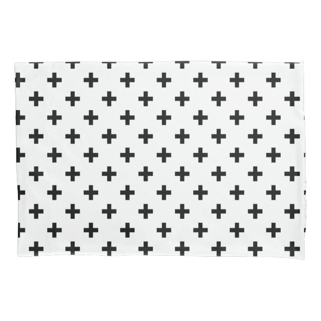 Black polka crosses on white pillowcase (Front)