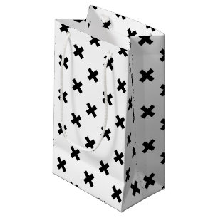 Black polka crosses on white small gift bag