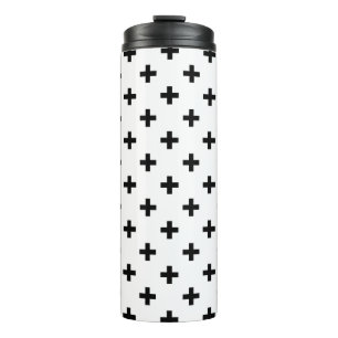 Black polka crosses on white thermal tumbler