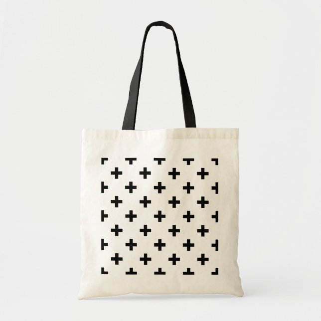 Black polka crosses on white tote bag (Front)