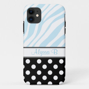 Black Polka Dot Blue Zebra Print iPhone 5 Case