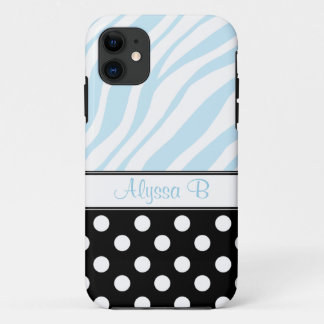 Black Polka Dot Blue Zebra Print iPhone 5 Case