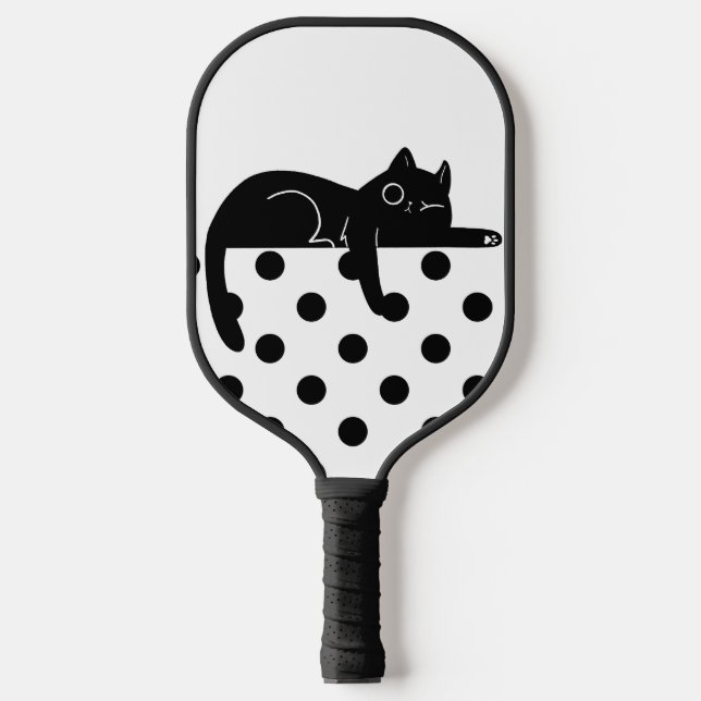 Black polka dot cat Pickleball Paddle (Front)