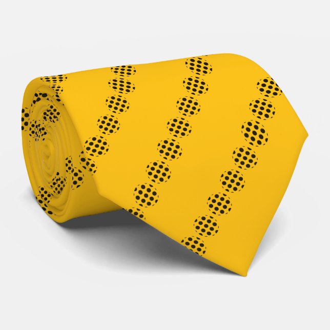 Black Polka Dot Circles Pattern On Gold Colour Tie (Rolled)
