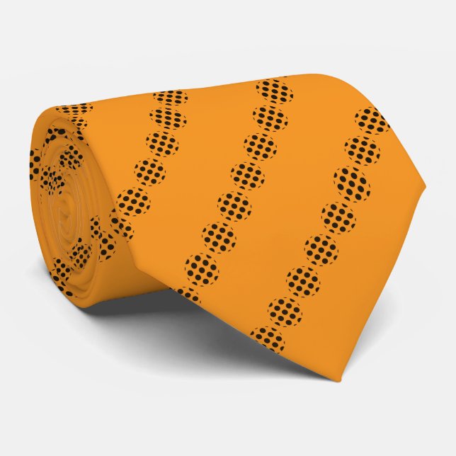 Black Polka Dot Circles Pattern On Orange Colour Tie (Rolled)