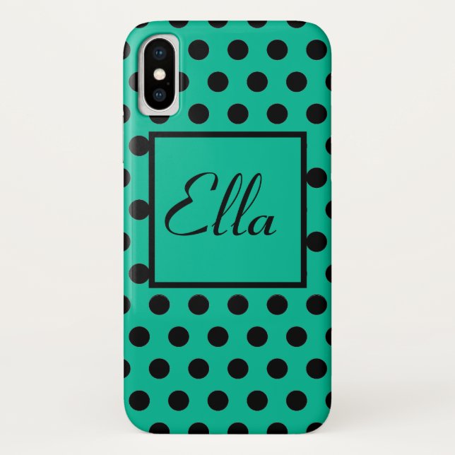 Black Polka Dot Elegant Pattern on Green Case-Mate iPhone Case (Back)