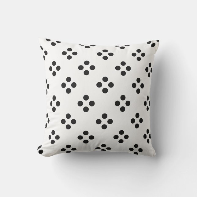 Black Polka Dot Geometric Pattern White Gift Decor Cushion (Front)