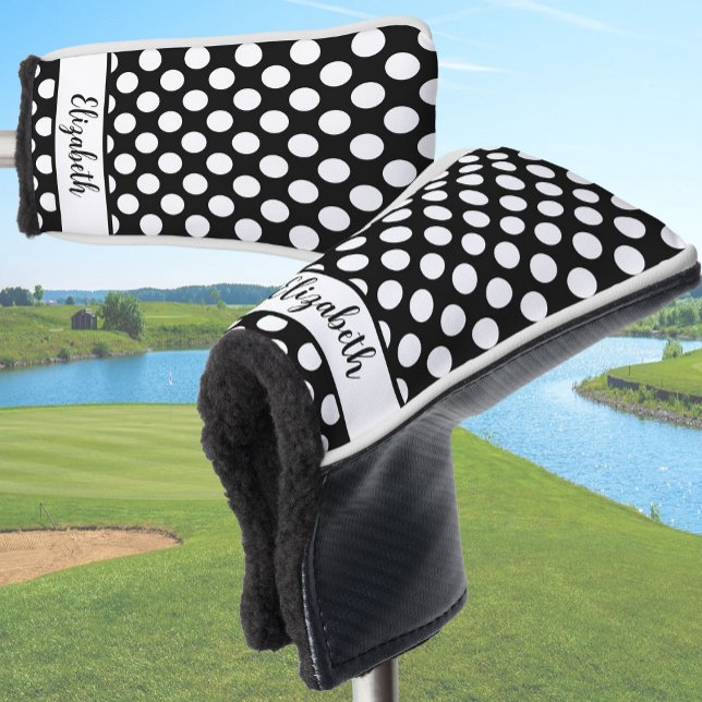 Black polka dot golf head cover ladies custom name (Creator Uploaded)