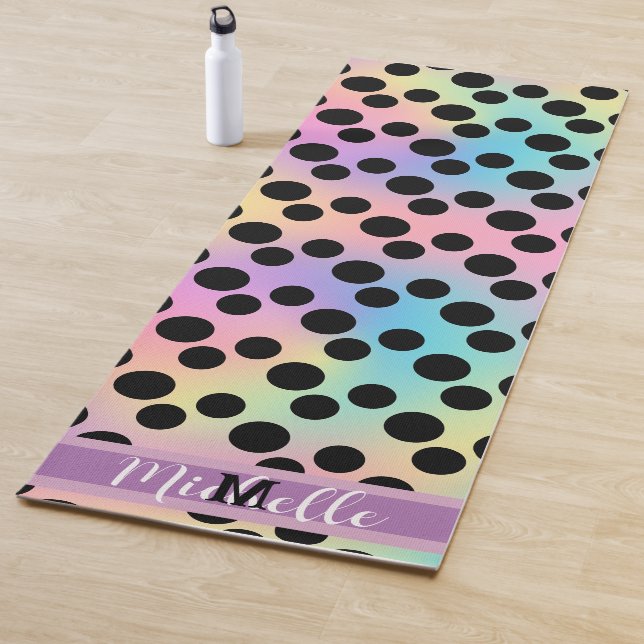 Black polka dot Gradient rainbow custom Monogram Yoga Mat (In Situ)