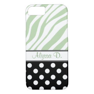 Black Polka Dot Green Zebra Print iPhone 7 Case