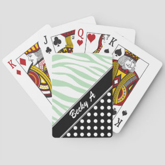 Black Polka Dot Green Zebra Print Playing Cards