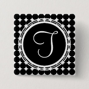 Black Polka Dot Monogram 15 Cm Square Badge