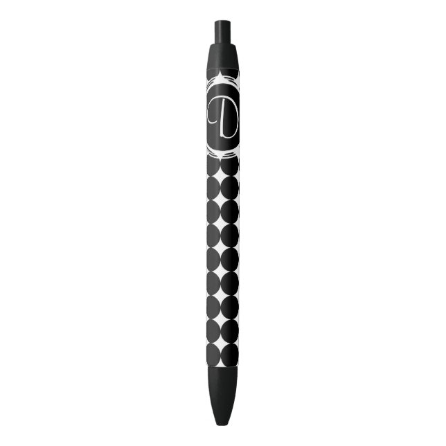 Black Polka Dot Monogram Black Ink Pen (Front Vertical)