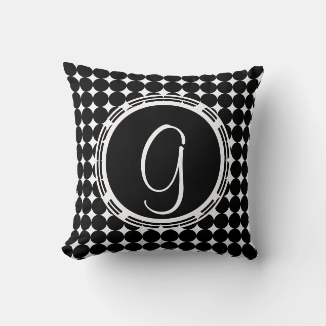 Black Polka Dot Monogram Cushion (Front)
