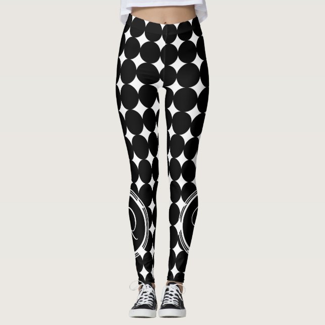 Black Polka Dot Monogram Leggings (Front)