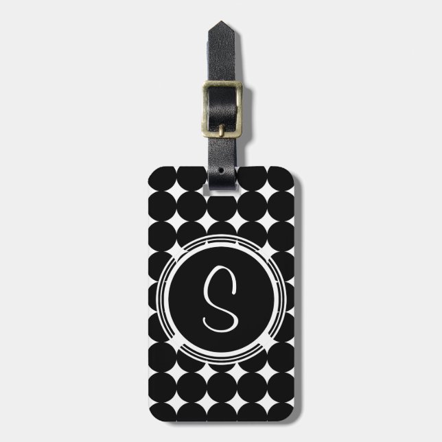 Black Polka Dot Monogram Luggage Tag (Front Vertical)