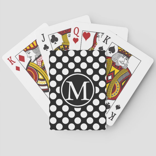 Black Polka Dot Monogram Playing Cards (Back)