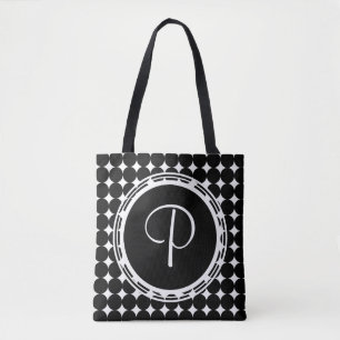 Black Polka Dot Monogram Tote Bag