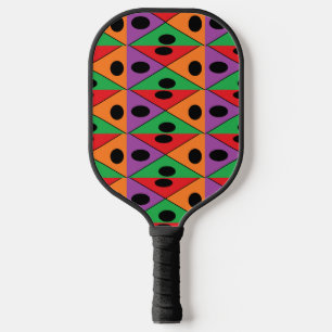Black polka dot on colourful shapes pickleball paddle