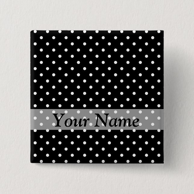 Black  polka dot pattern 15 cm square badge (Front)