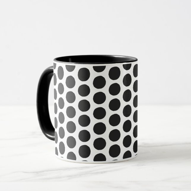 Black Polka Dot Pattern Coffee Mug (Front Left)