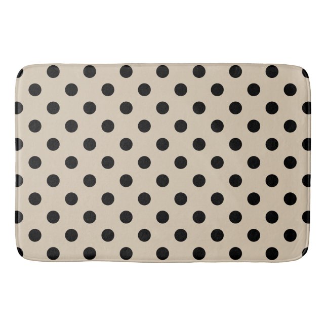 Black Polka Dot Pattern - Tan Bath Mat (Front)