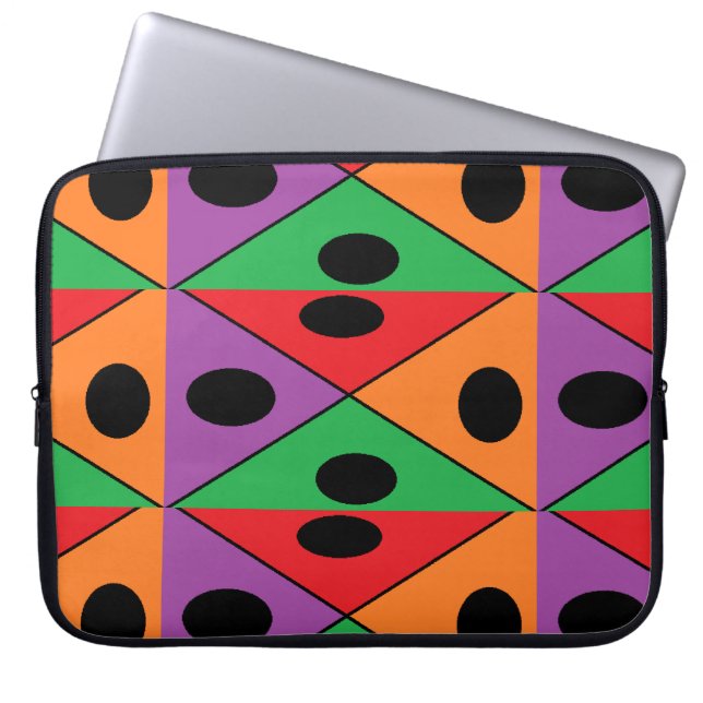 Black polka dot patterned laptop sleeve (Front)