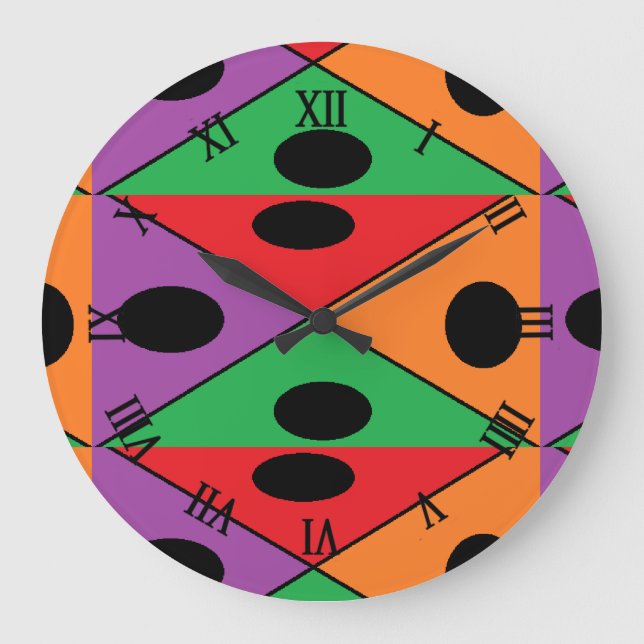 Black polka dot patterned large clock (Front)