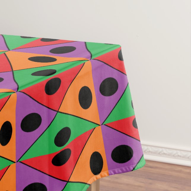 Black polka dot patterned tablecloth (In Situ)