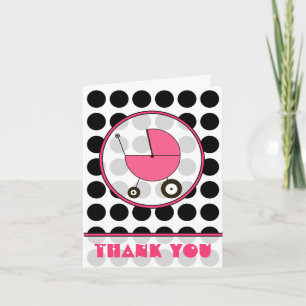 Black Polka Dot / Pink Baby Carriage Thank You