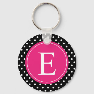 Black Polka Dot Pink Monogram Key Ring