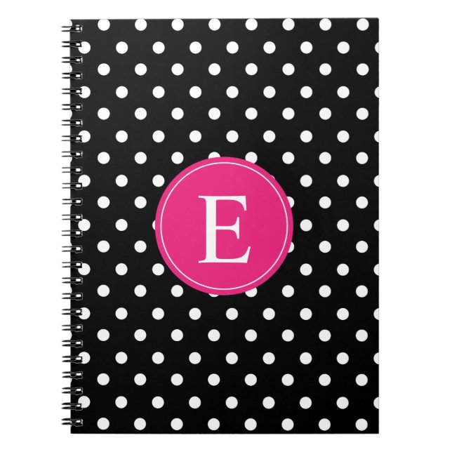 Black Polka Dot Pink Monogram Spiral Notebook (Front)