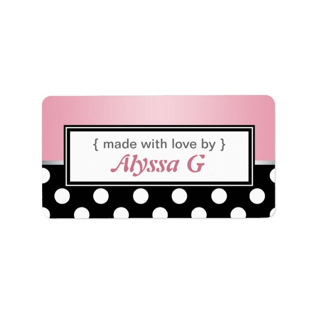 Black Polka Dot Pink Personalised Baking Labels (Front)