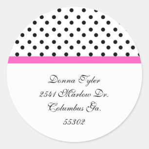 Black Polka Dot & Pink Trim Address Stickers