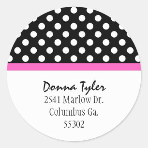 Black Polka Dot & Pink Trim Address Stickers