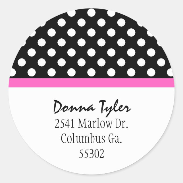 Black Polka Dot & Pink Trim Address Stickers (Front)