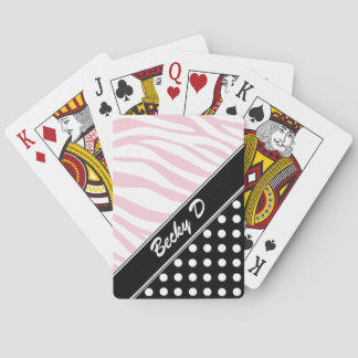 Black Polka Dot Pink Zebra Print Playing Cards