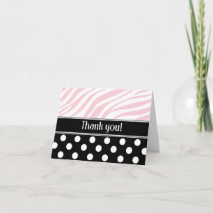 Black Polka Dot Pink Zebra Print Thank You card